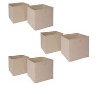 OHS Set of 6 Fabric Storage Boxes Home Organiser Toys Clothing Bathroom Pop Up Collapsible Foldable Cube Box, Natural Beige