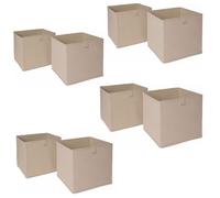 OHS Set of 8 Fabric Storage Boxes Home Organiser Toys Clothing Bathroom Pop Up Collapsible Foldable Cube Box, Natural Beige