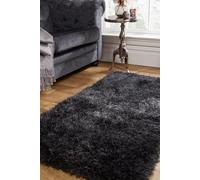 OHS Shaggy Floor Rug Large Plain Soft Sparkle Mat Thick 5cm Pile in Dark Grey | Size: 160 cm x 230 cm OHS Dark Grey 160 cm x 230 cm