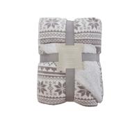 OHS Sherpa Flannel Fleece Nordic Throw Flannel Winter Blanket in Silver | Size: 130 cm x 160 cm OHS Silver 130 cm x 160 cm