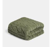 OHS Sherpa Fleece Throw Blanket, Ultra Soft Warm Cable Knit Design Fleece Blanket for Bed Sofa Couch Lightweight Fluffy Reversible Double Bed Throw, Woodland Green - 130 x 160cm