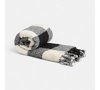 OHS Sherpa Throw Blanket for Bed, Ultra Soft Warm Classic Gingham Tassel Sherpa Throws for Sofa Lightweight cosy Single Bed Throw Fleece Blanket, Monochrome - 120 x 150cm