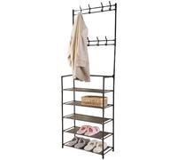 OHS Shoe Rack with Coat Hanger Hooks, Hallway Free Standing Coat Stand Sturdy Metal Framing Easy to Use Hooks Shoe and Coat Rack for Hallway Home Decorative - 169 x 64 x 26cm