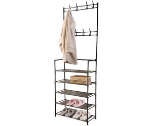 OHS Shoe Rack with Coat Hanger Hooks, Hallway Free Standing Coat Stand Sturdy Metal Framing Easy to Use Hooks Shoe and Coat Rack for Hallway Home Decorative - 169 x 64 x 26cm