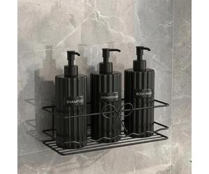 OHS Shower Caddy Suction Bow Rustproof Metal Shower Shelf No Drilling,Black | Wall Mounted Bathroom Suction Shelf Open Wire Quick Drain Rectangle Shampoo Holder Toiletries Kitchen Bathroom Accessories