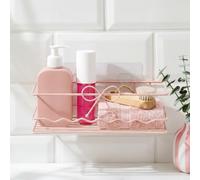 OHS Shower Caddy Suction Bow Rustproof Metal Shower Shelf No Drilling, Pink | Wall Mounted Bathroom Suction Shelf Open Wire Quick Drain Rectangle Shampoo Holder Toiletries Kitchen Bathroom Accessories