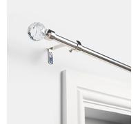 OHS Silver Curtain Pole Crystal Ball, 120-220cm Extendable Curtain Poles with Brackets and Finials Metal Adjustable Curtain Rod Easy Install Curtain Pole for Windows