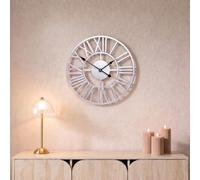 OHS Silver Wall Clock Small Metal Skeleton Clock Roman Numerals, 30cm | Battery Operated Decorative Wall Clocks for Living Room Kitchen Office Bedroom Home Decor Easy to Install