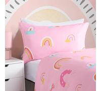 OHS Single Bedding Set Bright Rainbow, Ultrasoft Fabric, Vibrant Rainbow Design, Pink Reversible Quilt Cover & 1 Matching Pillowcase, Pink - Single Size