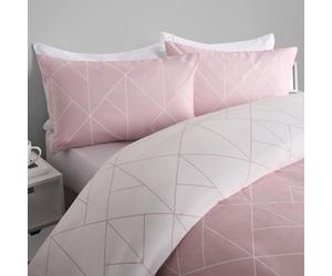 OHS Single Bedding Set Geometric Print, Ultrasoft Warm Geo Modern Minimalist Style Reversible Quilt Duvet Cover Set with Pillowcase Luxury, Blush - Single Duvet