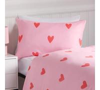 OHS Single Bedding Set Gingham Heart Reversible, Ultra Soft Cosy Fabric Classic Gingham Heart Pattern Luxury Quilt Single Duvet Set with Pillowcase, Coral/Pink
