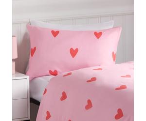 OHS Single Bedding Set Gingham Heart Reversible, Ultra Soft Cosy Fabric Classic Gingham Heart Pattern Luxury Quilt Single Duvet Set with Pillowcase, Coral/Pink