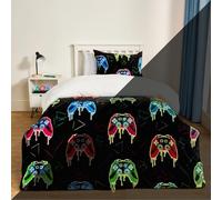 OHS Single Bedding Sets for Boys, Ultra Soft Warm Gaming Glow In The Dark Kids Bedding Luxurious Comfy Quilt Boys Single Duvet Cover Set with Pillowcase, Black