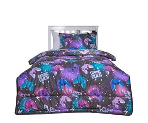 OHS Single Coverless Duvet 10.5 Tog, Soft Warm Microfibre Fabric Black & Purple Gaming Design Kids Coverless Duvet For All Season Comfort Washable Single Duvets & Pillowcase, Neon