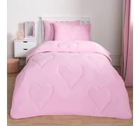 OHS Single Coverless Duvet 7.5 Tog, Reversible Washable Quilted Duvet Coverless Valentines Day Gifts Super Soft Warm Comfy Single Camping Duvet, Pink - Hearts