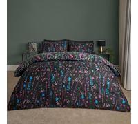 OHS Single Duvet Cover Set Botanics Stems, Super Soft Cosy Fabric Luxurious Floral Design Reversible Quilt Single Duvet Set & 1 Matching Pillowcase - Black