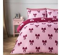 OHS Single Duvet Cover Set Bow Printed, Birthday Gifts for Women Super Soft Microfibre Reversible Bedding Set Luxurious Duvet Cover Single with Pillowcase, Pink/Light Pink