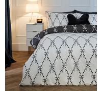 OHS Single Duvet Cover Set Girls, for Women Super Soft Warm Cosy Lattice Bow Bedding Comfy Microfibre Reversible Duvet Cover Single with Pillowcase, Monochrome