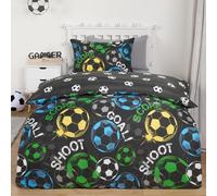 OHS Single Duvet Cover Set, Super Soft Cosy Comfy Fabric Stylish Football Graphic Design Reversible Quilt Single Duvet Set with 1 Matching Pillowcase, Black