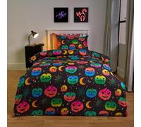 OHS Single Duvet Cover Set, Super Soft Microfibre Halloween Bedding Kids Boys Girls Stylish Pumpkin Ghouls Theme Warm Comfy Cosy Quilt Duvet Cover Single with Pillowcase, Black