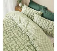 OHS Single Duvet Cover Set, Super Soft Warm Cosy Timeless Gingham Check Bedding Filled Seersucker Duvet Cover Stylish Quilt Covers Single with Matching Pillowcase, Sage