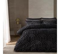 OHS Single Duvet Cover Set Tufted Arches, Super Soft Cosy Warm Decorative Single Bedding Stylish Comfy Easy Care Duvet Cover Sets with Matching Pillowcase, Black