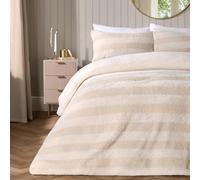 OHS Single Duvet Cover Set Tufted Boucle Stripe, Christmas Duvet Cover Single Autumn Winter Warm Comfy Ultra Soft Faux fur Fleece Bedding Set with Pillowcase, Natural