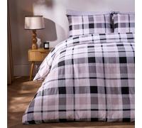 OHS Single Duvet Cover Set, Ultra Soft Cosy Warm 100% Brushed Cotton Duvet Set Classic Farmers Check Tartan Single Bedding with Matching Pillowcase, Monochrome