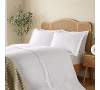 OHS Single Duvet Cover Set White Bedding, Super Soft Cosy Warm Microfibre Polyester Stylish Sage Scallop Edge Contrast Single Quilt Cover with Matching Pillowcase