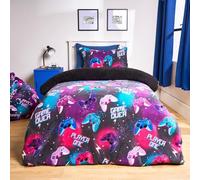 OHS Single Fleece Bedding Set, Super Soft Warm Fleece Fabric Stylish Gaming Print Boys Single Duvet Cover Set Comfy Reversible Kids Bedding with Pillowcase, Neon