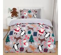 OHS Single Fleece Duvet Set Christmas Friends, Ultra Soft Warm Fleece Fabric Stylish Festive Christmas Themed Pattern Comfy Single Bedding Set with Pillowcase, Grey