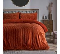 OHS Single Fleece Duvet Cover, Autumn Winter Luxury Waffle Fleece Bedding Super Soft Cosy Warm Sherpa Reversible Single Duvet Cover Set with Matching Pillowcase, Rust