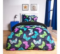 OHS Single Fleece Duvet Cover Set, Winter Gaming Bedding for Boys Girls Waffle Fleece Duvet Set Super Soft Cosy Warm Sherpa Reversible Kids Duvet Cover Single with Pillowcase, Navy