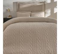 OHS Single Fleece Duvet Cover, Stylish Cable Knit Winter Bedding Set Super Soft Cosy Warm Sherpa Reversible Single Duvet Cover Set with Matching Pillowcase, Natural