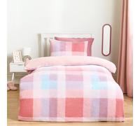 OHS Single Teddy Fleece Duvet Set, Christmas Winter Fluffy Cosy Patchwork Check Sherpa Reversible Duvet Cover Single Super Soft Warm Thermal Teddy Bear Bedding & Pillowcases, Multi