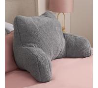 OHS Sit Up in Bed Pillow Cuddle Cushion, Reading Pillow Back Support Cushions Soft Cosy Snuggle Teddy Fleece Cushion for Bed Teddy Pillow with Arms Bed Seat for Relaxing Working - Grey