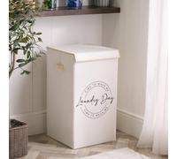 OHS Slogan Print Folding Laundry Basket Hampers with Lid in Beige OHS Beige
