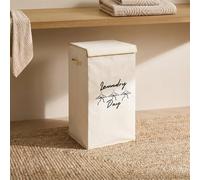 OHS Slogan Print Folding Laundry Basket Hampers with Lid in Natural OHS Natural
