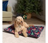 OHS Small Dog Bed Gingerbread Paw Print, Christmas Decorations Soft Fluffy Calming Anti Anxiety Christmas Pet Bed Washable Anti-Slip Bottom Dog Mat Mattress for Crate Pet Cushion, Navy- 80 x 60cm
