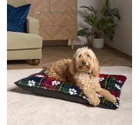 OHS Small Dog Bed Oxford Paw Print, Christmas Decorations Soft Fluffy Calming Anti Anxiety Christmas Pet Bed Washable Anti-Slip Bottom Dog Mat Mattress for Crate Pet Cushion, Navy/Red - 80 x 60cm