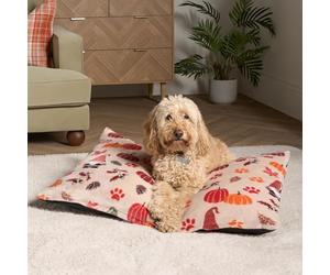 OHS Small Dog Bed Pumpkin Autumn Paw Print, Soft Warm Pet Bed for Small Dogs Cats Anti Slip Bottom Halloween Washable Dog Mat Mattress Anti-Anxiety Calming Puppy Pillow, Natural - 80 x 60cm