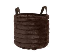 OHS Small Laundry Basket, Ribbed Faux Fur Storage Basket with Handles Blanket Baskets Round Toy Storage Box Dirty Clothes Baskets for Living Room Nursery Bedroom Office Organiser, Chocolate