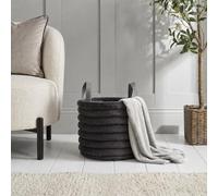 OHS Small Laundry Basket, Ribbed Faux Fur Storage Basket with Handles Blanket Baskets Round Toy Storage Box Dirty Clothes Baskets for Living Room Nursery Bedroom Office Organiser, Charcoal