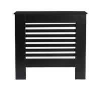OHS Small Radiator Cover Black, Stylish Wooden Frame Slatted Design Decorative Top Shelf Small Radiator Cover MDF Cabinet for Living Room Bedroom or Hallway