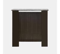 OHS Small Radiator Cover Ribbed, Modern Slatted Front MDF Cabinet Decorative Heater Cover with Top Shelf Radiator Covers for Living Room Bedroom Hallway, Marble Dark Wood - 78 x 82 x 19cm