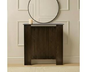 OHS Small Radiator Cover Ribbed, Modern Slatted Front MDF Cabinet Decorative Heater Cover with Top Shelf Radiator Covers for Living Room Bedroom Hallway, Dark Wood - 78 x 82 x 19cm