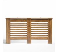 OHS Small Radiator Cover, Stylish Slatted Design MDF Wood Frame Top Shelf Radiator Cover for Living Room Bedroom Hallway Decorative Heater Cover, Dark Wood - 78 x 82 x 19cm