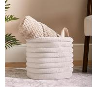 OHS Small Storage Baskets with Handles, Faux Fur Ribbed Toys Laundry Basket Storage Box for Home Office Organiser Soft Compact Decorative Blanket Basket, Natural