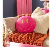 OHS Smiley Face Shaped Novelty Cushions, Soft Cosy Floor Cushion Stuffed Throw Pillow for Sofa Bed Living Room Home Decor Scatter Cushion Round Pillow Gifts for Adults Kids, Pink/Green - 40 x 20cm
