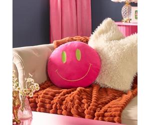 OHS Smiley Face Shaped Novelty Cushions, Soft Cosy Floor Cushion Stuffed Throw Pillow for Sofa Bed Living Room Home Decor Scatter Cushion Round Pillow Gifts for Adults Kids, Pink/Green - 40 x 20cm